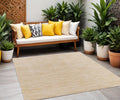 7 Ivory And Gold Square Abstract Indoor Outdoor Area Rug