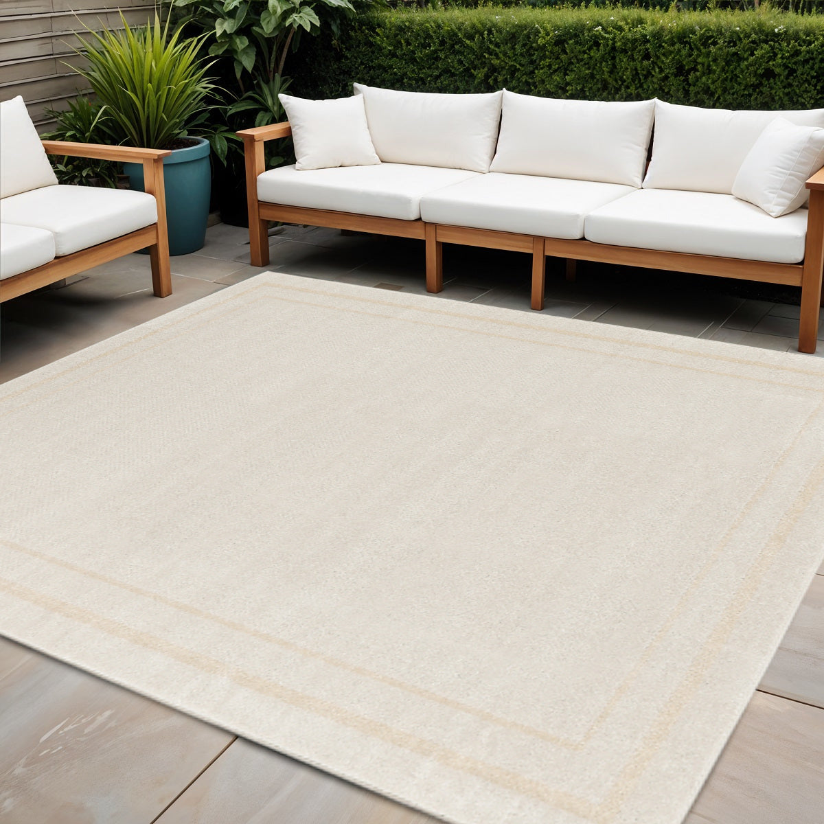 7 Ivory And Gold Square Indoor Outdoor Area Rug
