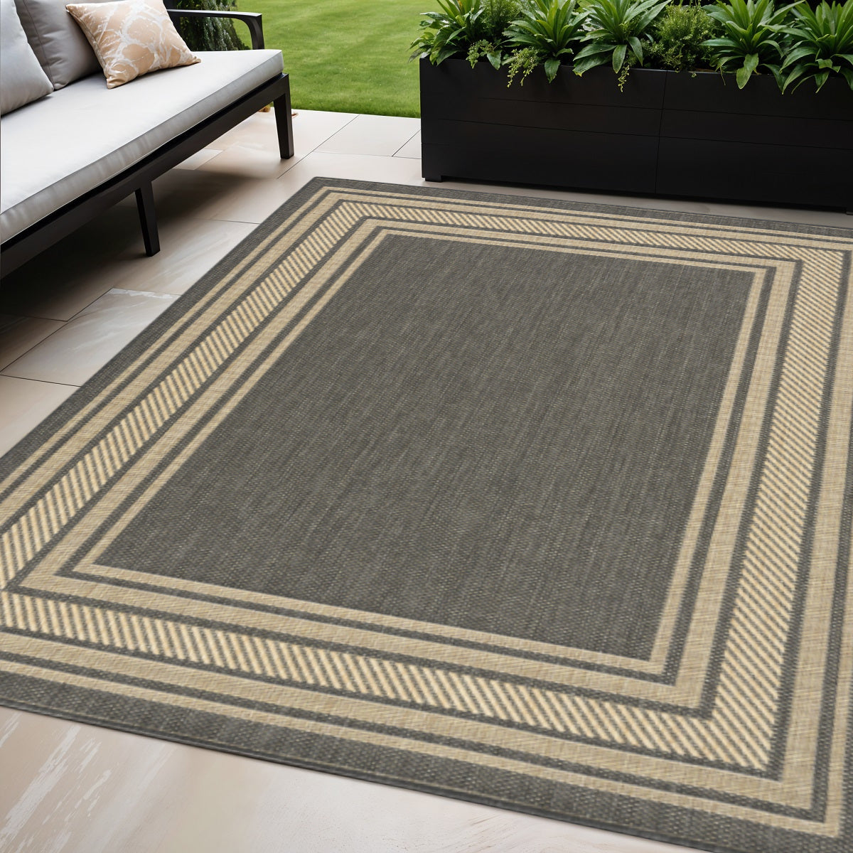 5 X 7 Charcoal Geometric Indoor Outdoor Area Rug