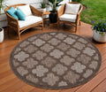 8 Brown Round Geometric Indoor Outdoor Area Rug