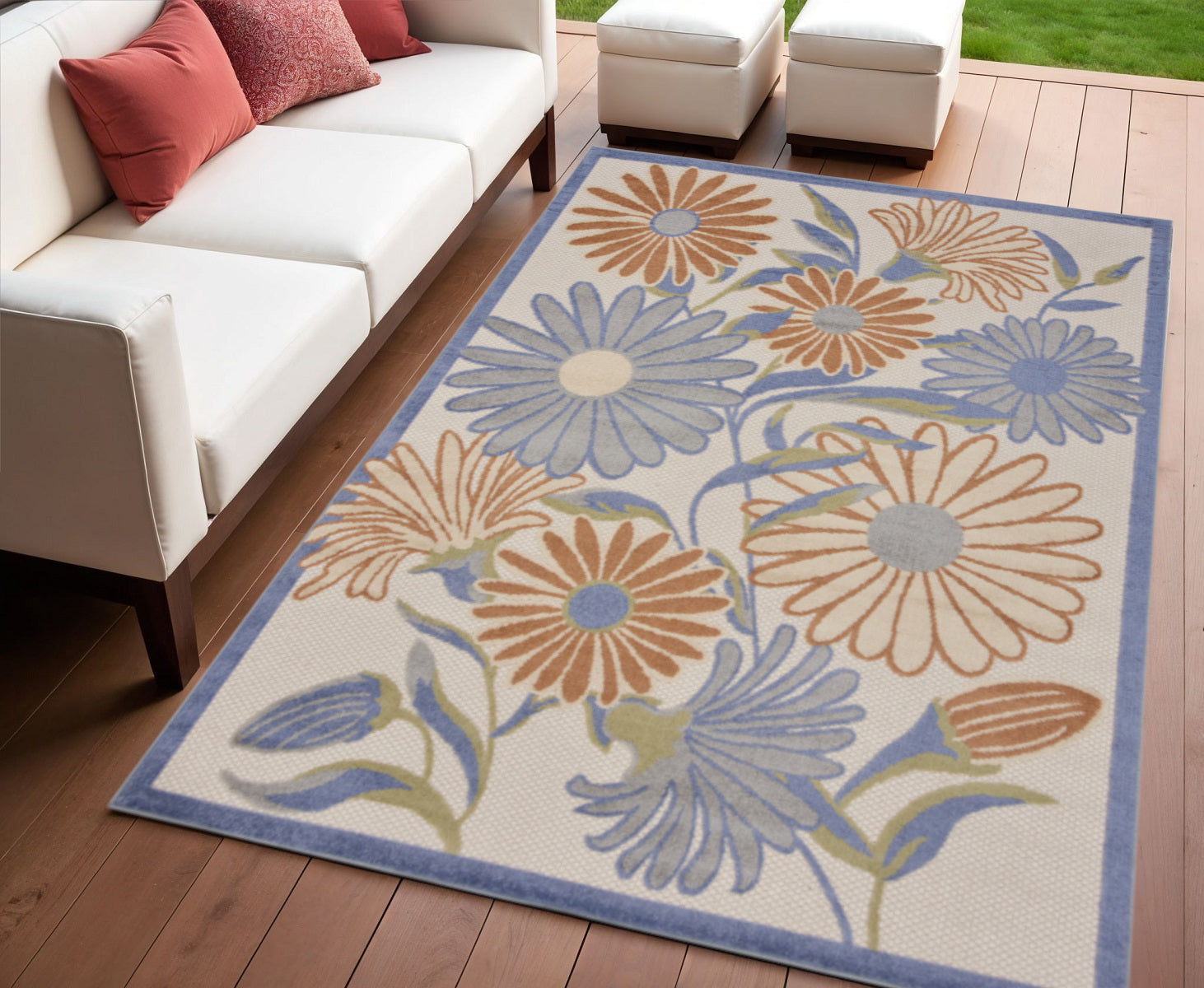 4 X 6 Beige Floral Indoor Outdoor Area Rug