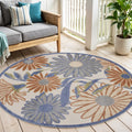 5 Beige Round Floral Indoor Outdoor Area Rug