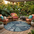 8 Navy Blue And Ivory Round Floral Indoor Outdoor Area Rug