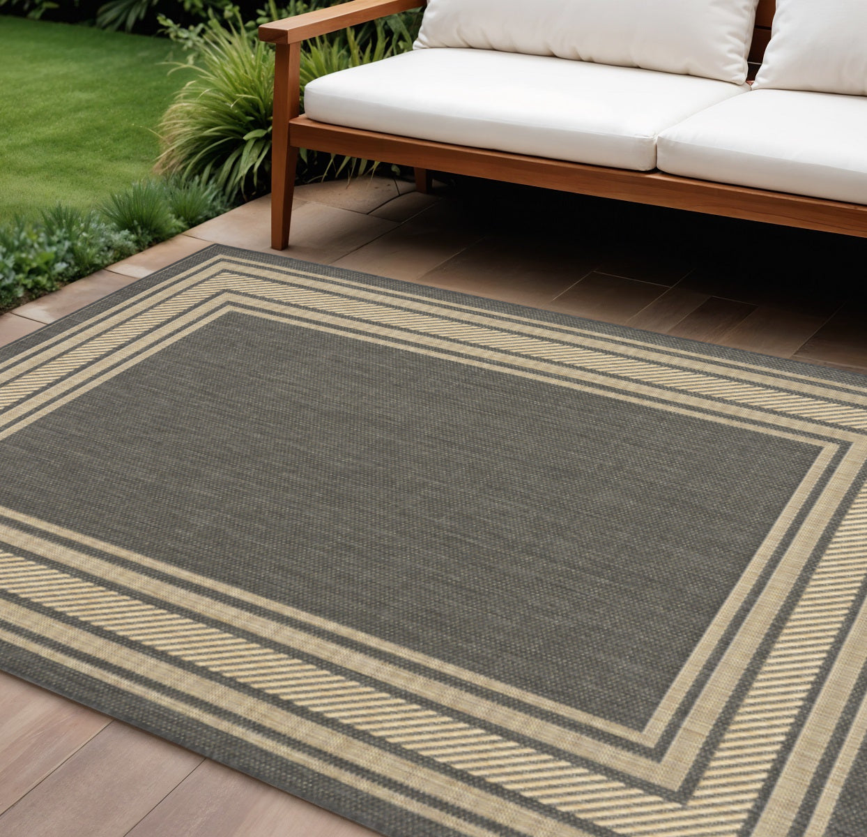 6 X 9 Charcoal Geometric Indoor Outdoor Area Rug