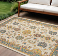 6 X 9 Ivory And Gold Floral Indoor Outdoor Area Rug