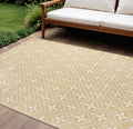 6 X 9 Beige And Ivory Geometric Indoor Outdoor Area Rug