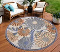 8 Beige Round Floral Indoor Outdoor Area Rug