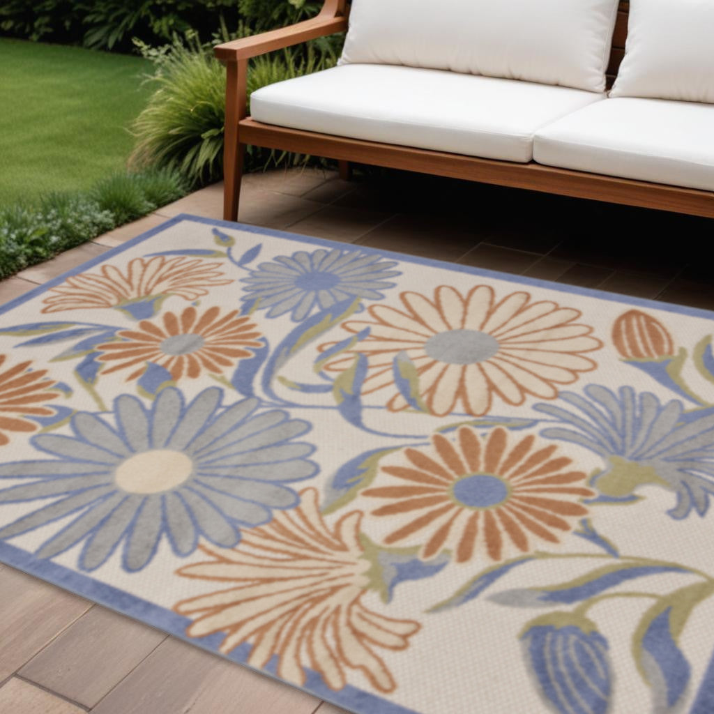 6 X 9 Beige Floral Indoor Outdoor Area Rug