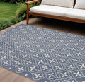 8 X 10 Blue And Ivory Geometric Indoor Outdoor Area Rug