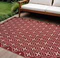 8 X 10 Brick Red And Ivory Geometric Indoor Outdoor Area Rug