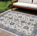 9 X 12 Ivory And Blue Floral Indoor Outdoor Area Rug
