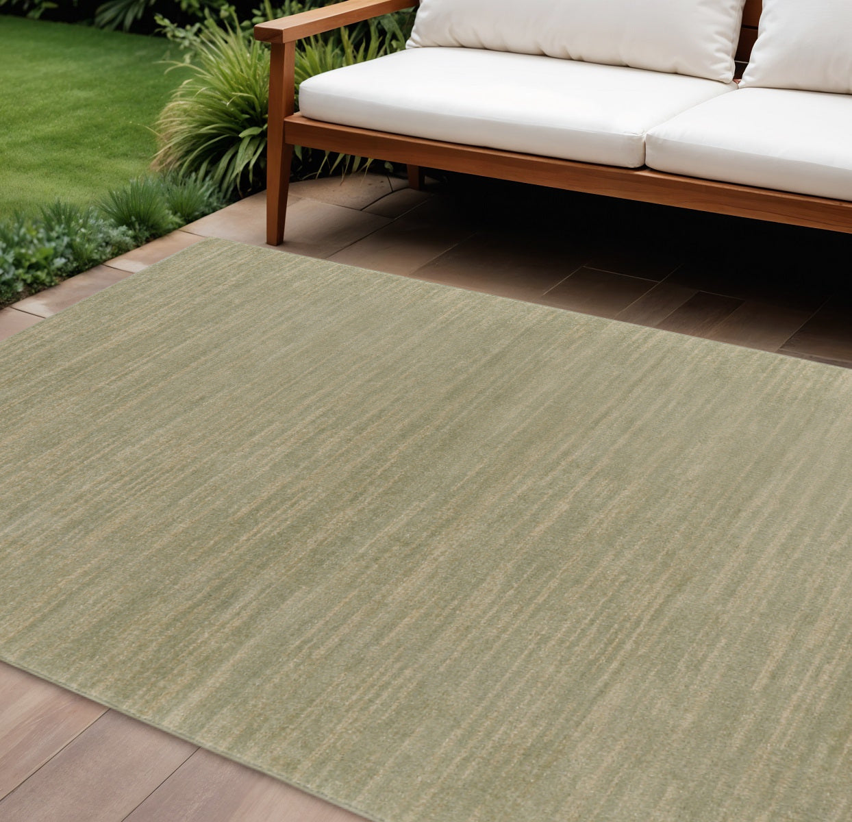 9 X 12 Green And Gold Abstract Indoor Outdoor Area Rug
