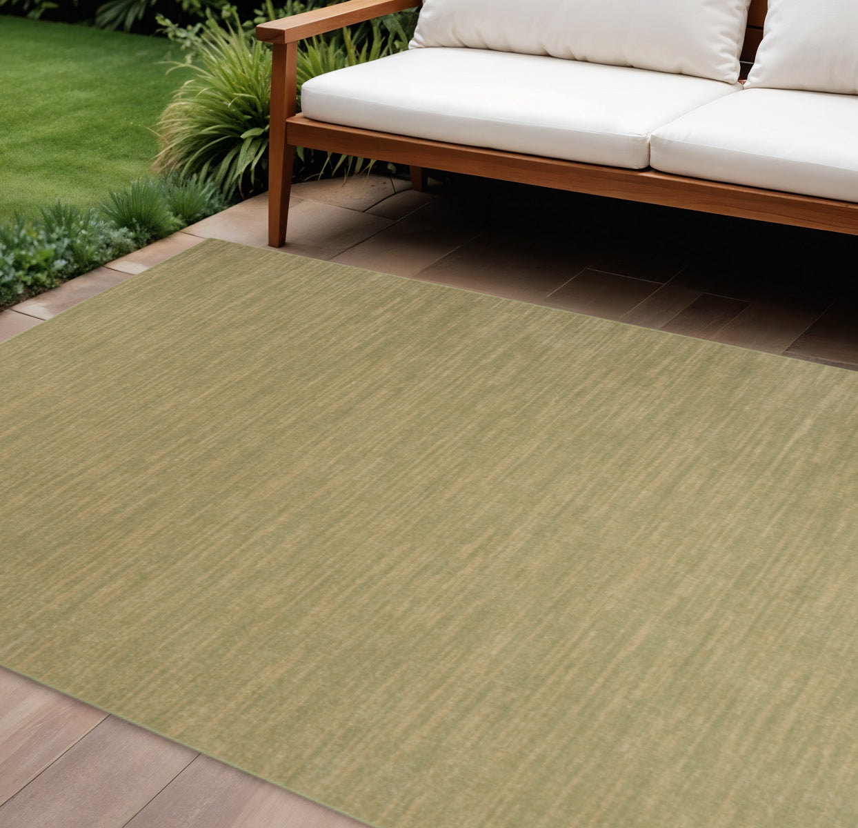 10 X 14 Green And Gold Abstract Indoor Outdoor Area Rug