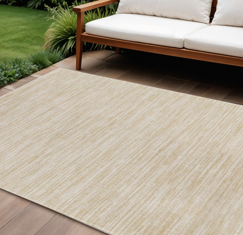 10 X 14 Ivory And Gold Abstract Indoor Outdoor Area Rug