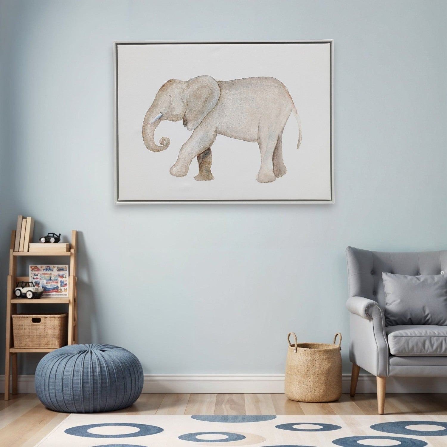Elephant White Floater Frame Print Wall Art