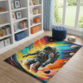 4 X 5 Black Blue And Orange Spaceman Youthful Washable Area Rug