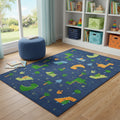 4 X 5 Blue Orange And Green Dinosaurs Youthful Washable Area Rug