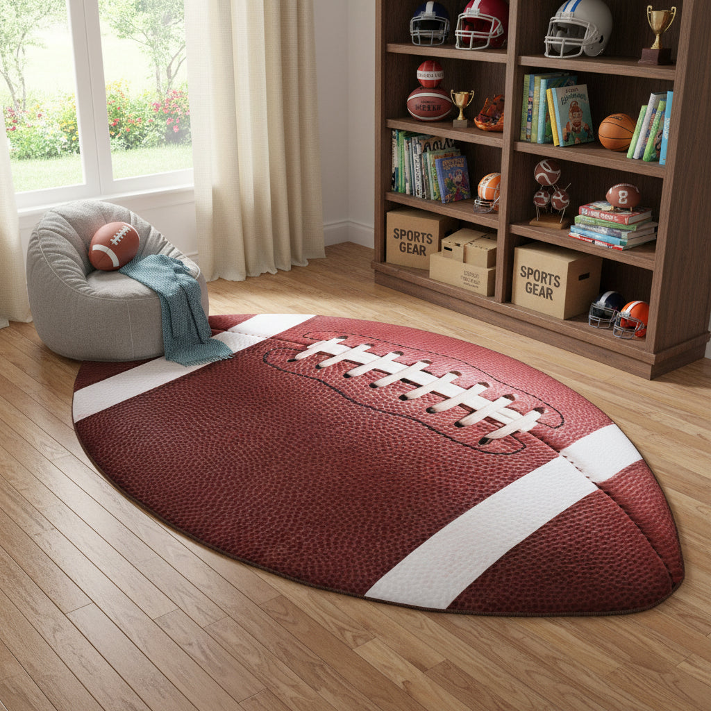 4 X 5 Brown And White Football Youthful Washable Area Rug