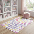 4 X 5 Ivory Pink And Purple Heart Youthful Washable Area Rug