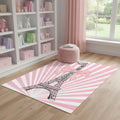 4 X 5 Pink Ivory And Black Eiffel Tower Youthful Washable Area Rug