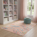 4 X 5 Coral And Aqua Feathers Youthful Washable Area Rug