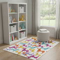 4 X 5 Ivory Blue And Pink Dogs Youthful Washable Area Rug