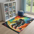 4 X 6 Black Blue And Orange Spaceman Youthful Washable Area Rug