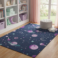 4 X 6 Black Purple And Blue Stars and Moon Youthful Washable Area Rug