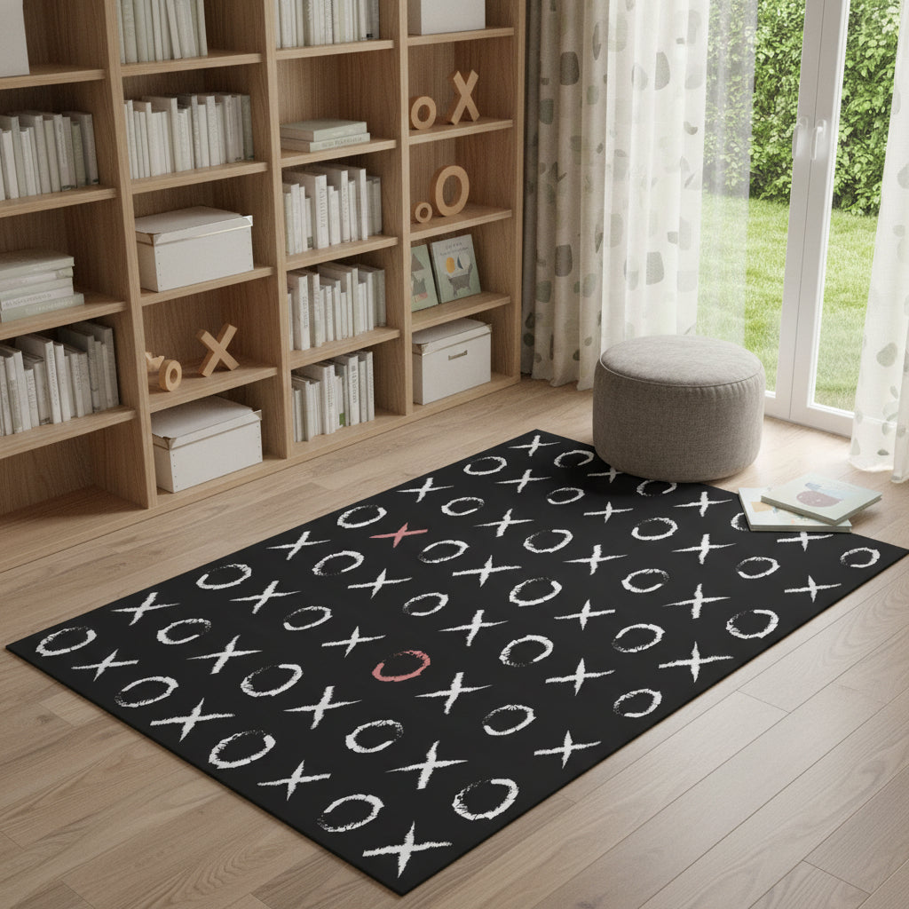 4 X 6 Black And White XOXO Youthful Washable Area Rug