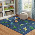 4 X 6 Blue Orange And Green Dinosaurs Youthful Washable Area Rug