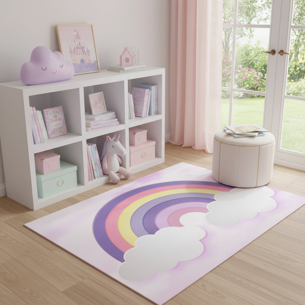 4 X 6 Pink And Purple Rainbows Youthful Washable Area Rug
