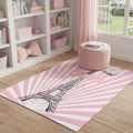 4 X 6 Pink Ivory And Black Eiffel Tower Youthful Washable Area Rug