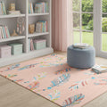 4 X 6 Coral And Aqua Feathers Youthful Washable Area Rug