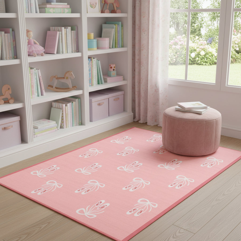 4 X 6 Ivory And Pink Ballet Slipper Youthful Washable Area Rug
