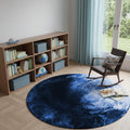 5 Blue And Light Blue Earth Youthful Washable Round Rug