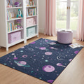 5 X 7 Black Purple And Blue Stars and Moon Youthful Washable Area Rug