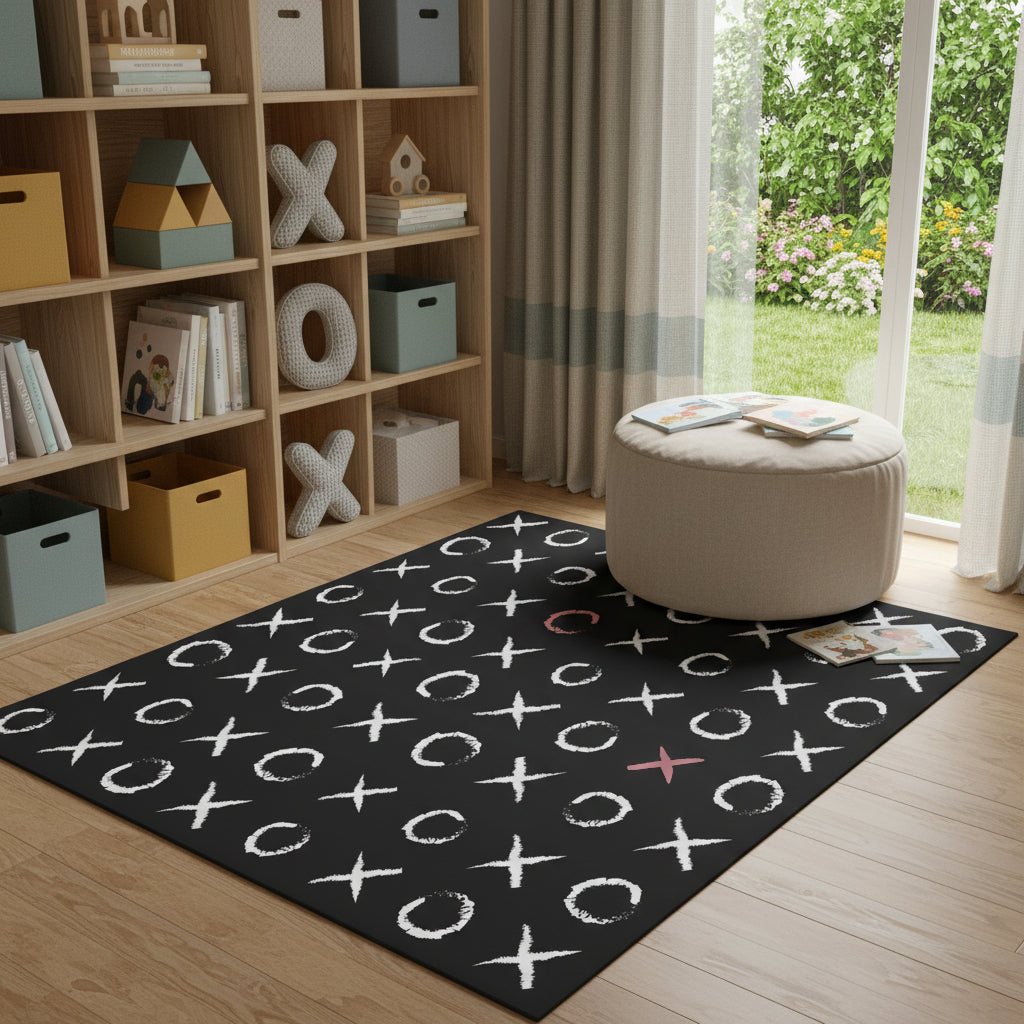 5 X 7 Black And White XOXO Youthful Washable Area Rug
