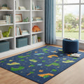 5 X 7 Blue Orange And Green Dinosaurs Youthful Washable Area Rug