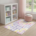 5 X 7 Ivory Pink And Purple Heart Youthful Washable Area Rug