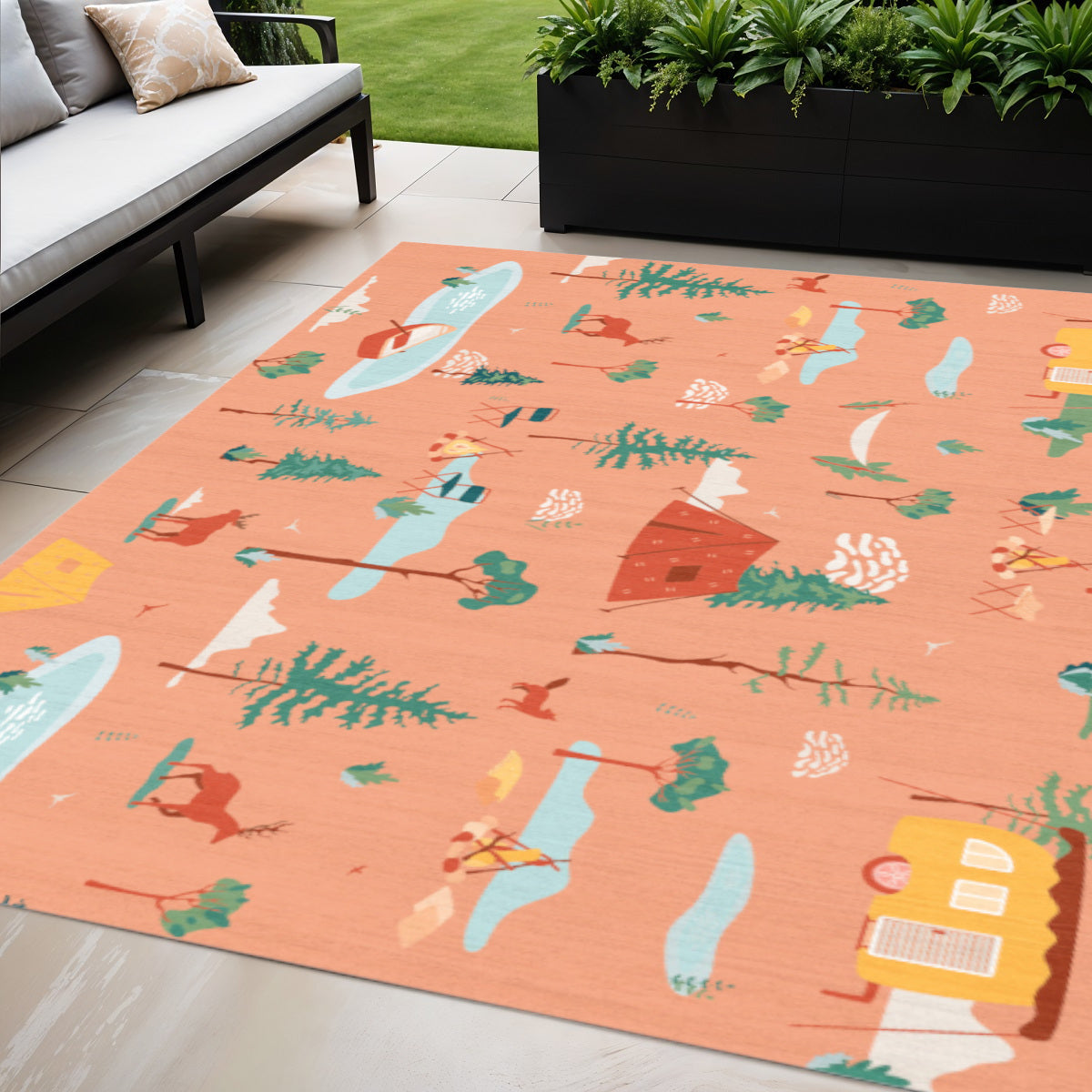 5 X 7 Orange Indoor Outdoor Area Rug