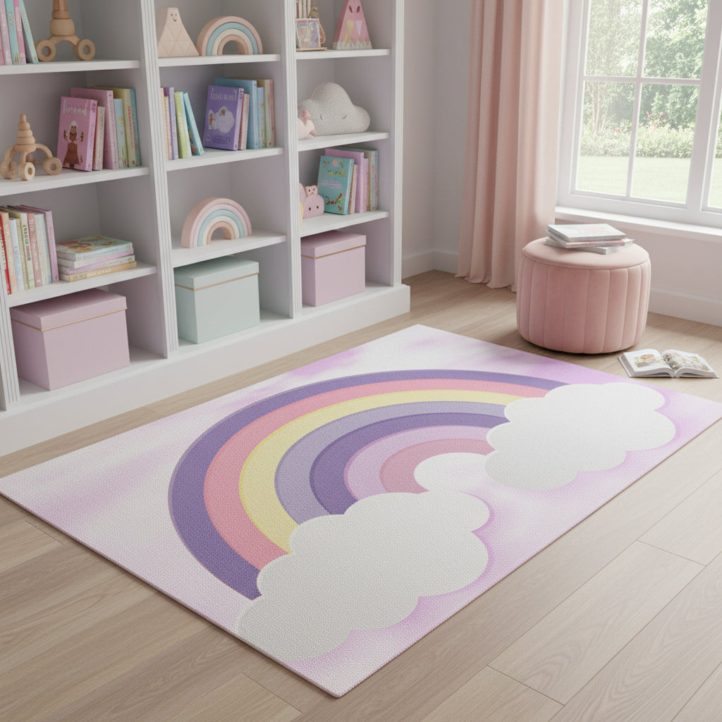 5 X 7 Pink And Purple Rainbows Youthful Washable Area Rug