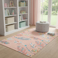 5 X 7 Coral And Aqua Feathers Youthful Washable Area Rug