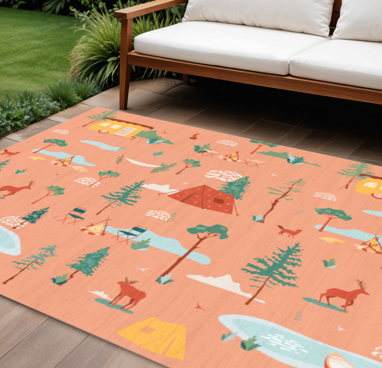 7 X 9 Orange Indoor Outdoor Area Rug
