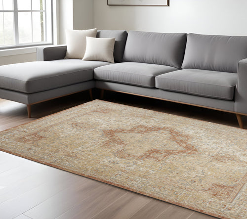 10 X 14 Beige And Rust Floral Indoor Outdoor Area Rug