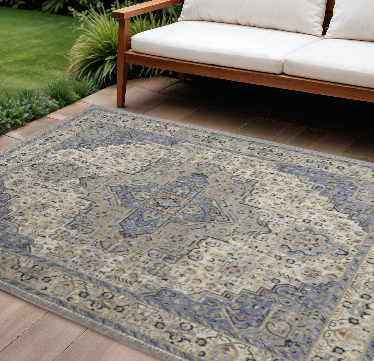 10 X 14 Blue Floral Indoor Outdoor Area Rug