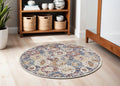 4' Ivory Red and Blue Ogee Distressed Round Rug