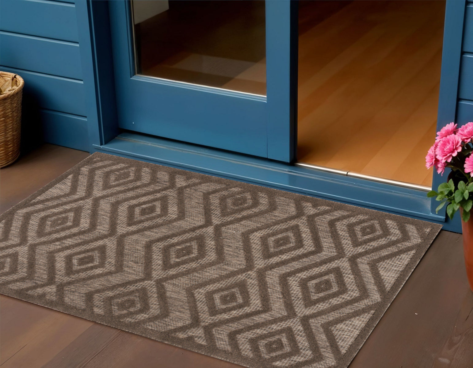 2 X 4 Dark Brown And Light Brown Geometric Indoor Outdoor Area Rug