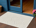 2 X 4 Ivory And White Geometric Indoor Outdoor Area Rug