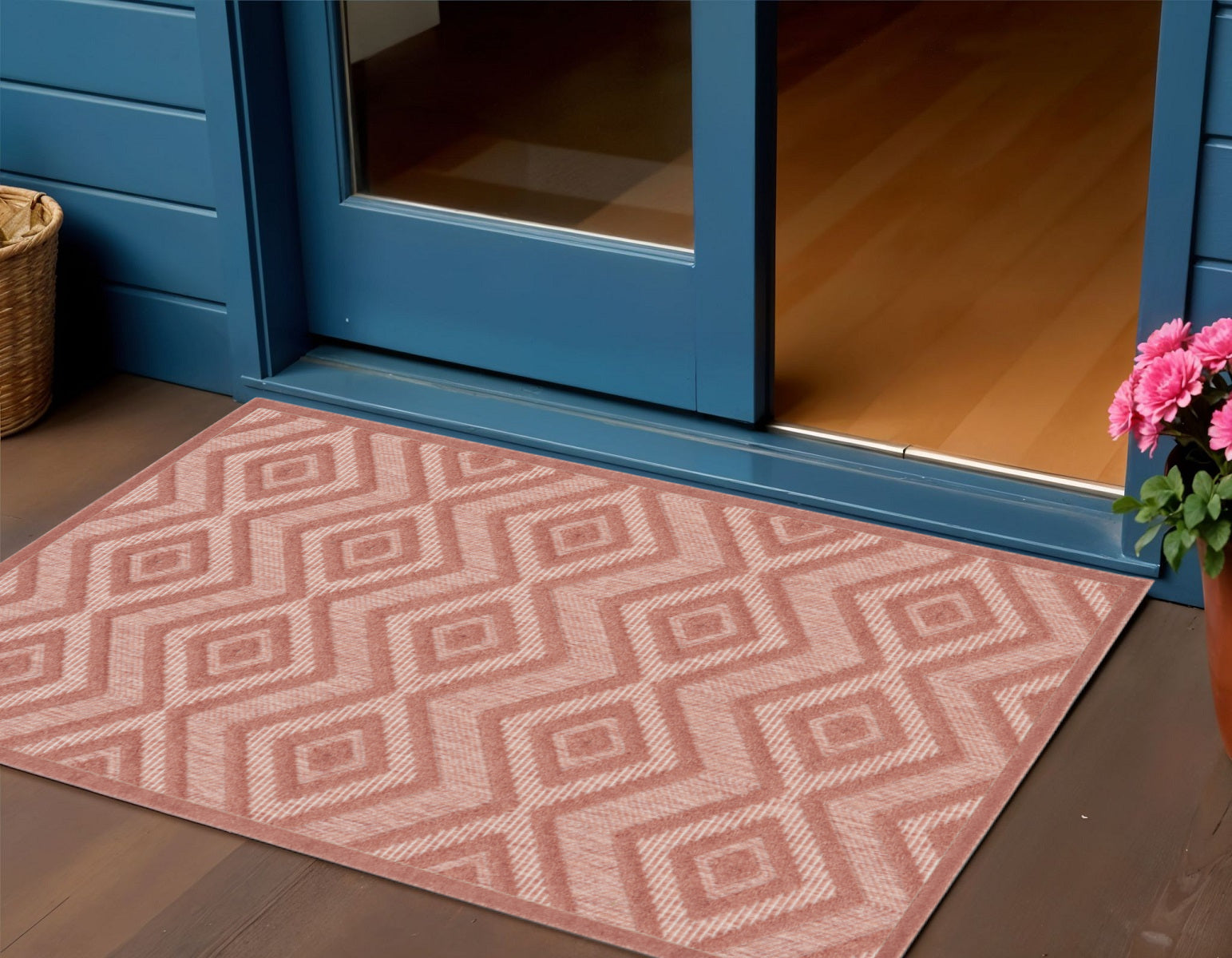 2 X 4 Coral And Orange Geometric Indoor Outdoor Area Rug