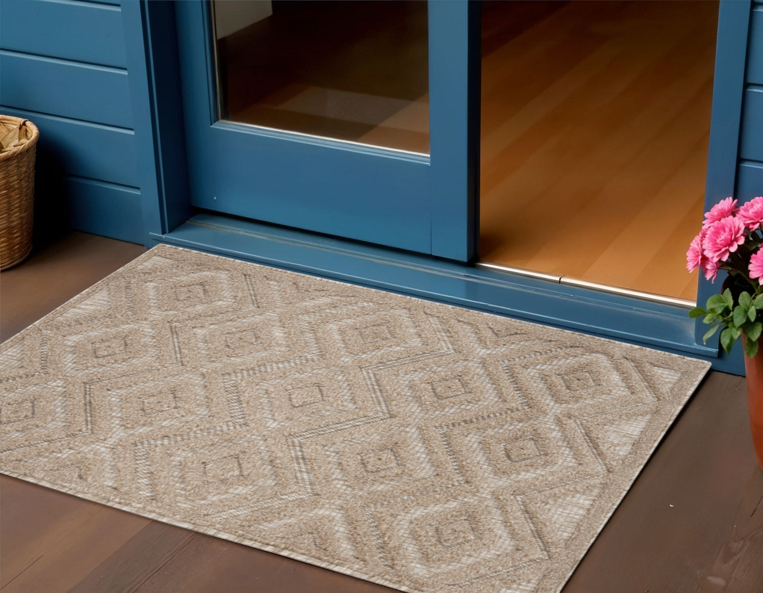 2 X 4 Natural And Beige Geometric Indoor Outdoor Area Rug